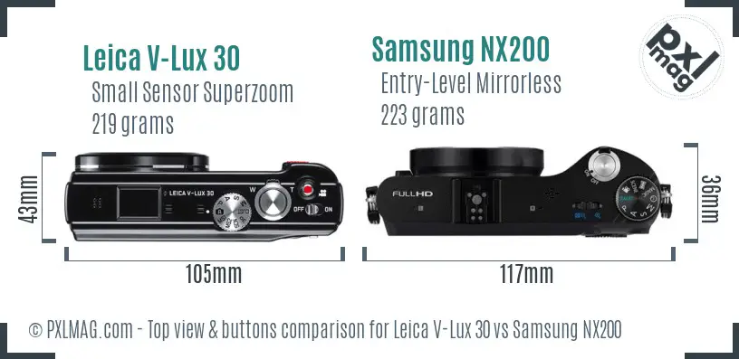 Leica V-Lux 30 vs Samsung NX200 top view buttons comparison