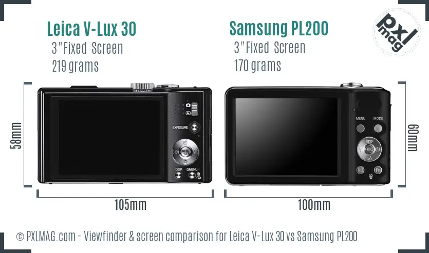 Leica V-Lux 30 vs Samsung PL200 Screen and Viewfinder comparison
