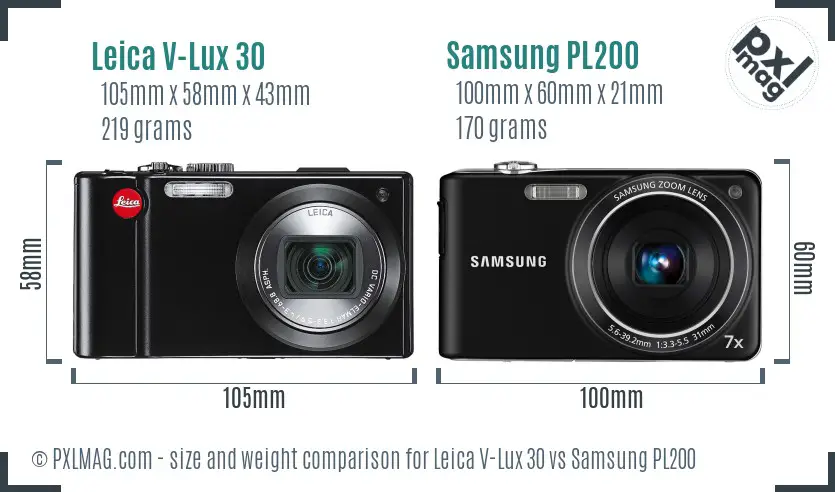 Leica V-Lux 30 vs Samsung PL200 size comparison