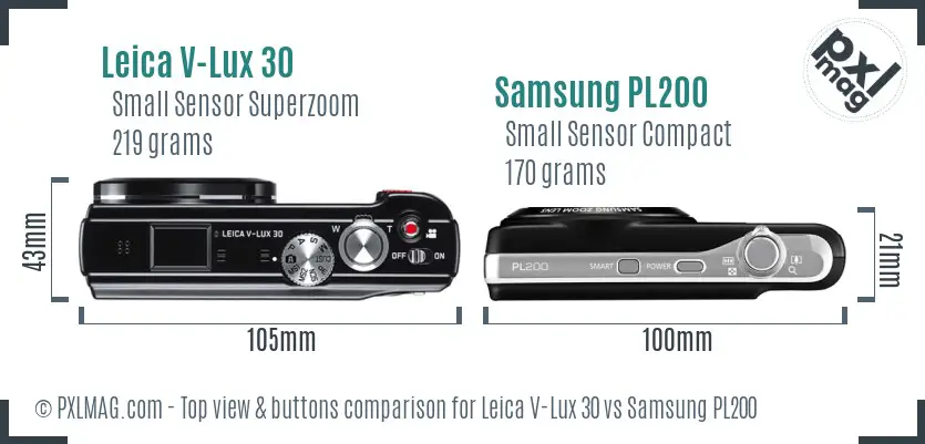 Leica V-Lux 30 vs Samsung PL200 top view buttons comparison
