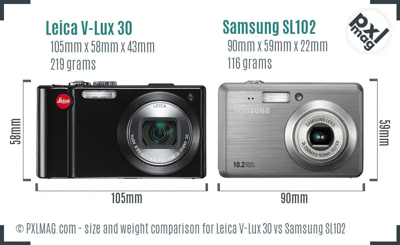 Leica V-Lux 30 vs Samsung SL102 size comparison