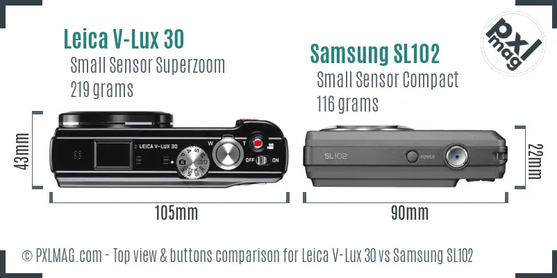 Leica V-Lux 30 vs Samsung SL102 top view buttons comparison