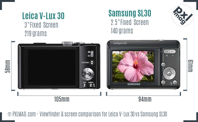 Leica V-Lux 30 vs Samsung SL30 Screen and Viewfinder comparison