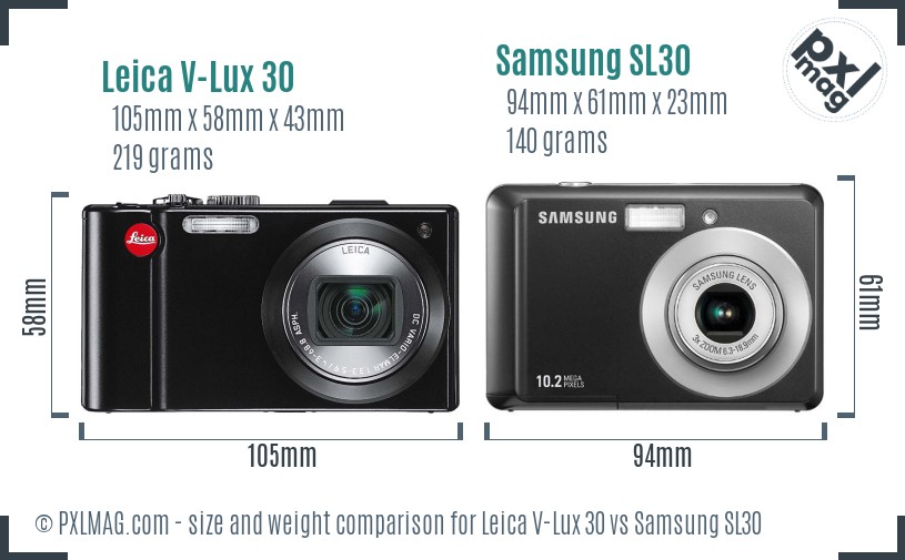 Leica V-Lux 30 vs Samsung SL30 size comparison