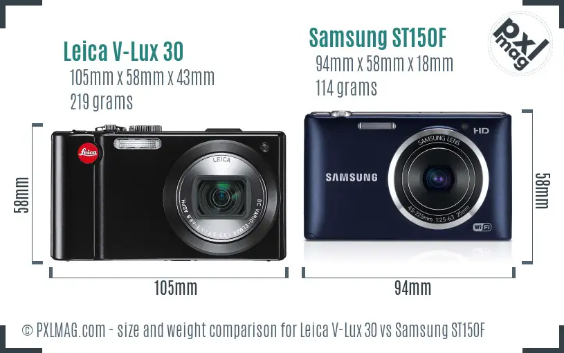 Leica V-Lux 30 vs Samsung ST150F size comparison