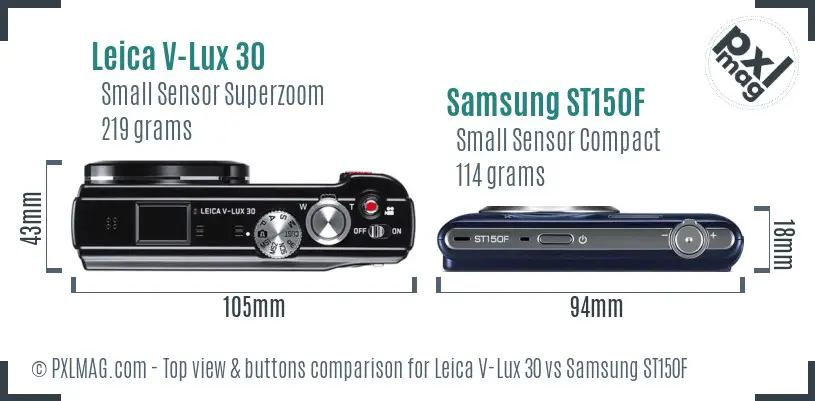 Leica V-Lux 30 vs Samsung ST150F top view buttons comparison