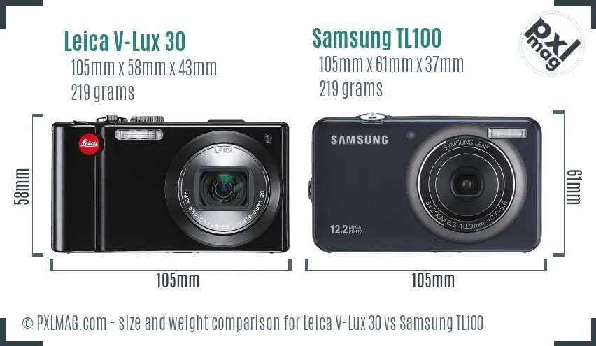 Leica V-Lux 30 vs Samsung TL100 size comparison