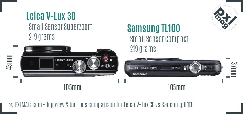 Leica V-Lux 30 vs Samsung TL100 top view buttons comparison