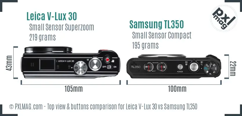 Leica V-Lux 30 vs Samsung TL350 top view buttons comparison Leica V-Lux 30 vs Samsung TL350 top view buttons comparison