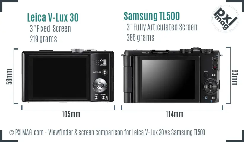 Leica V-Lux 30 vs Samsung TL500 Screen and Viewfinder comparison