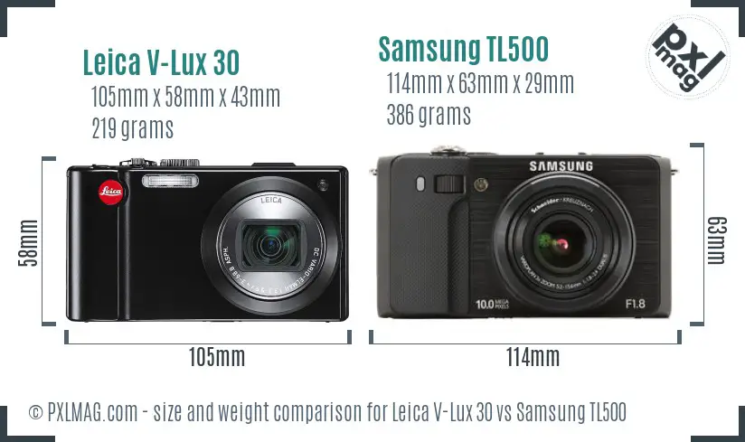 Leica V-Lux 30 vs Samsung TL500 size comparison