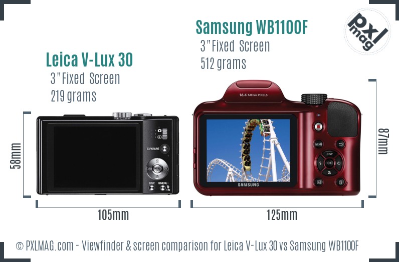 Leica V-Lux 30 vs Samsung WB1100F Screen and Viewfinder comparison