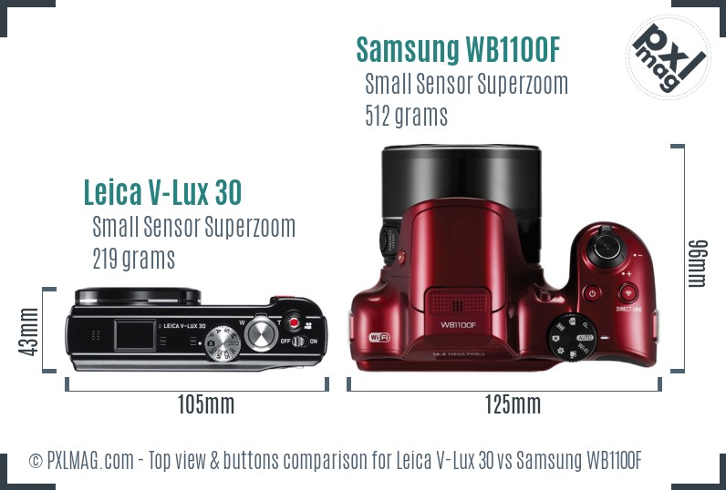 Leica V-Lux 30 vs Samsung WB1100F top view buttons comparison