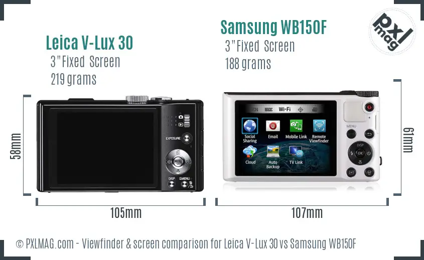 Leica V-Lux 30 vs Samsung WB150F Screen and Viewfinder comparison