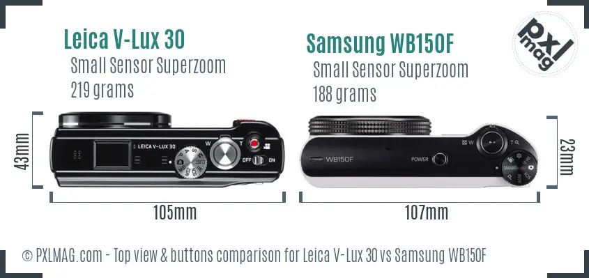 Leica V-Lux 30 vs Samsung WB150F top view buttons comparison