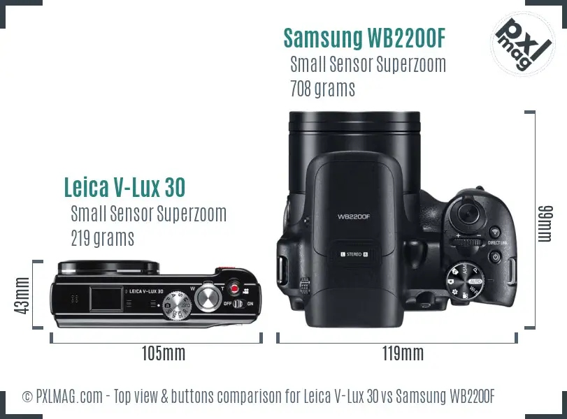 Leica V-Lux 30 vs Samsung WB2200F top view buttons comparison