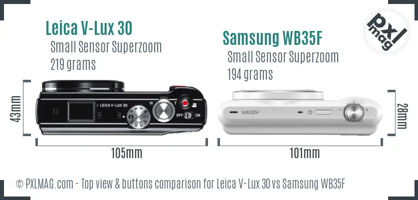 Leica V-Lux 30 vs Samsung WB35F top view buttons comparison