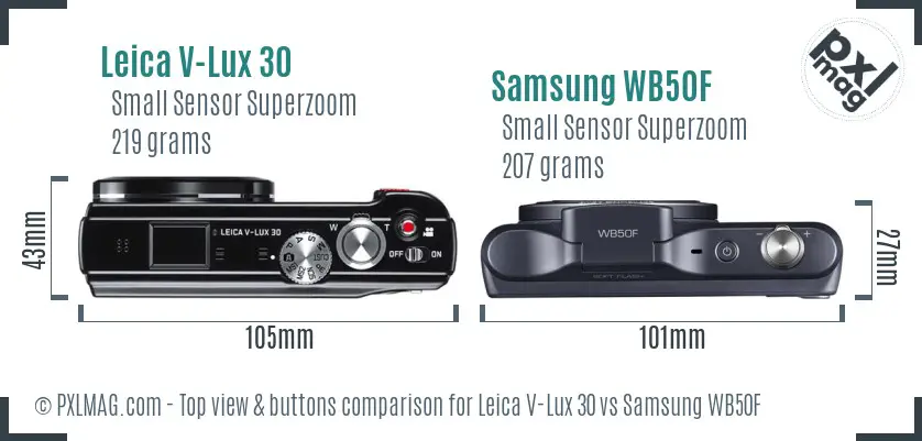 Leica V-Lux 30 vs Samsung WB50F top view buttons comparison