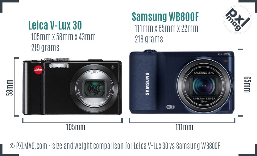 Leica V-Lux 30 vs Samsung WB800F size comparison Leica V-Lux 30 vs Samsung WB800F size comparison