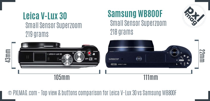 Leica V-Lux 30 vs Samsung WB800F top view buttons comparison