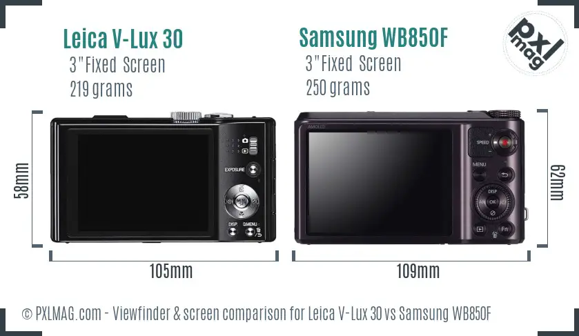 Leica V-Lux 30 vs Samsung WB850F Screen and Viewfinder comparison