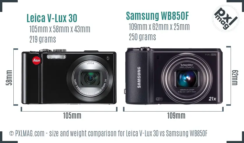 Leica V-Lux 30 vs Samsung WB850F size comparison