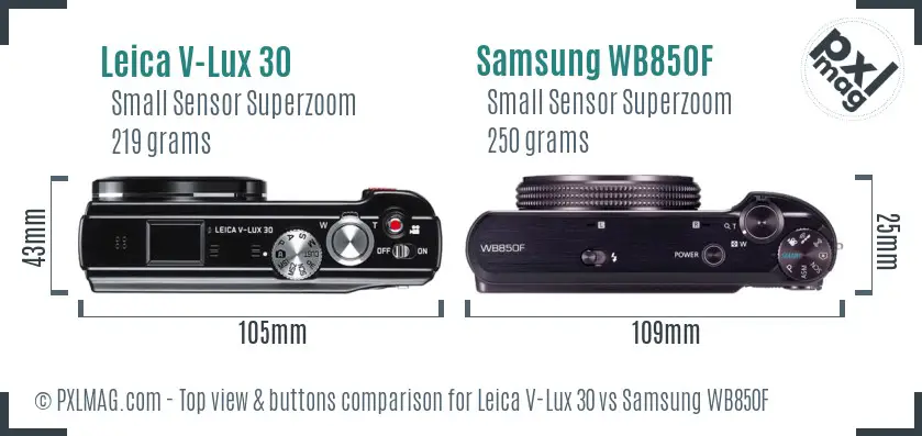 Leica V-Lux 30 vs Samsung WB850F top view buttons comparison