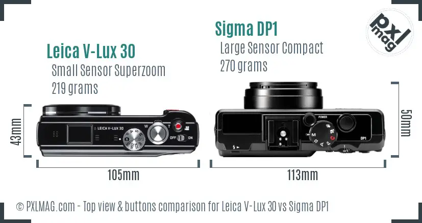 Leica V-Lux 30 vs Sigma DP1 top view buttons comparison