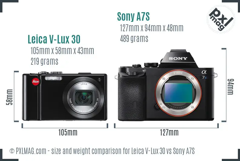 Leica V-Lux 30 vs Sony A7S size comparison