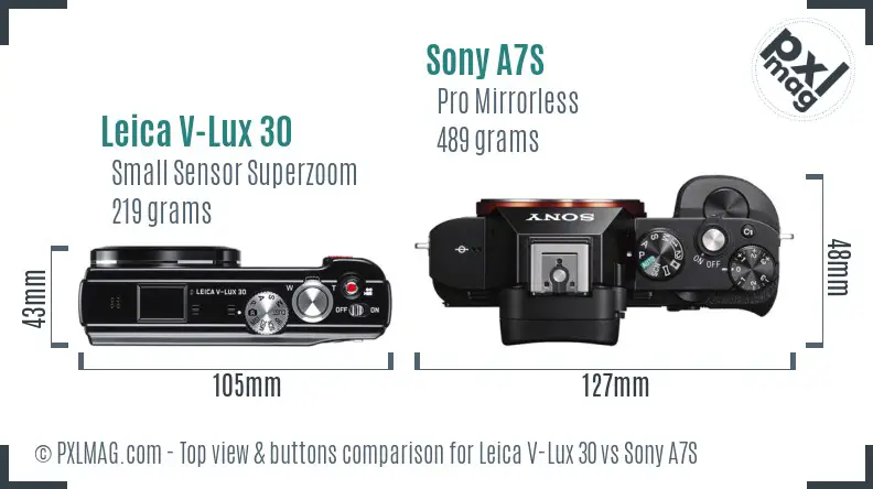 Leica V-Lux 30 vs Sony A7S top view buttons comparison