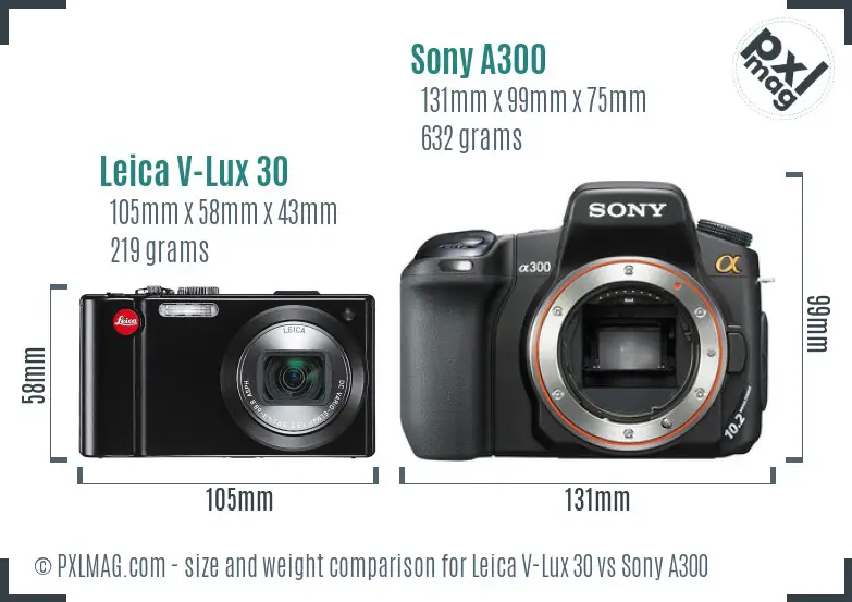 Leica V-Lux 30 vs Sony A300 size comparison