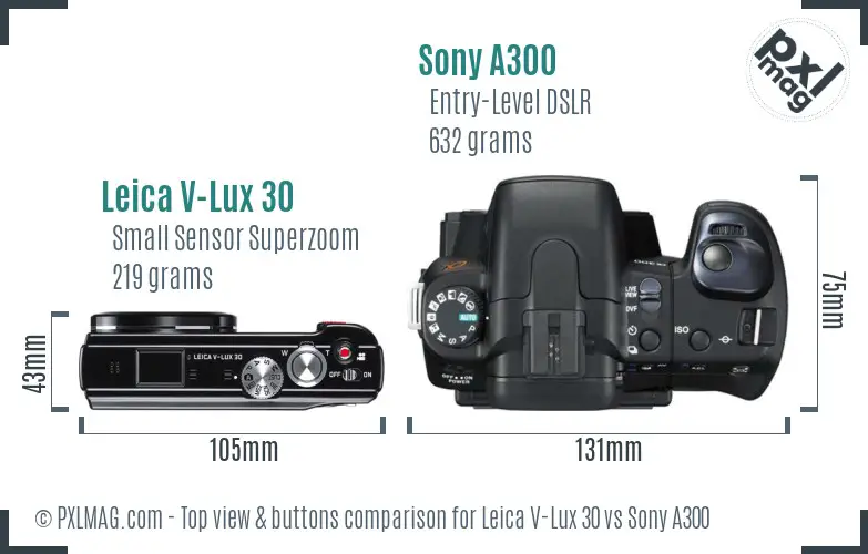 Leica V-Lux 30 vs Sony A300 top view buttons comparison