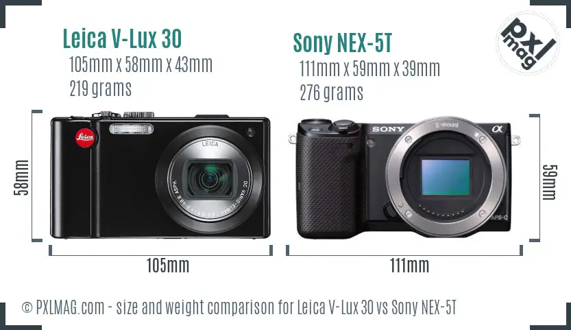 Leica V-Lux 30 vs Sony NEX-5T size comparison