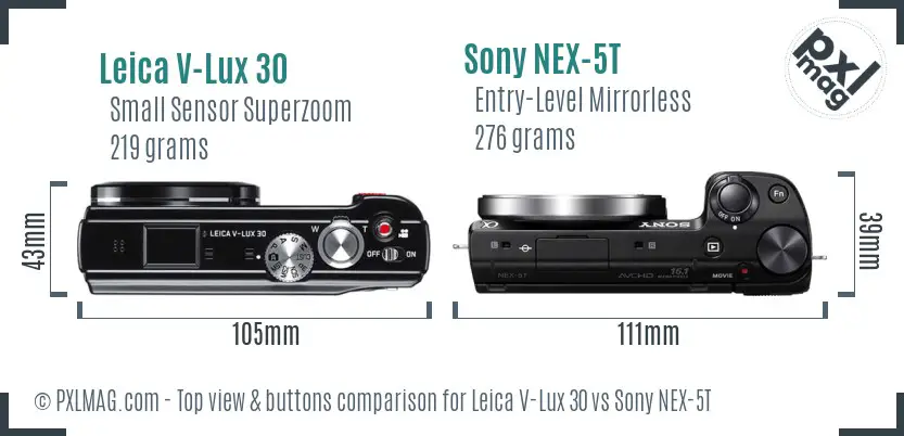 Leica V-Lux 30 vs Sony NEX-5T top view buttons comparison