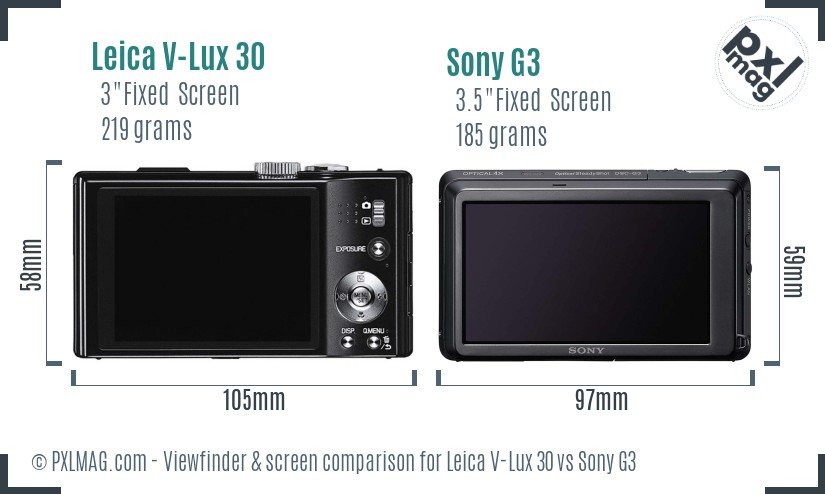 Leica V-Lux 30 vs Sony G3 Screen and Viewfinder comparison