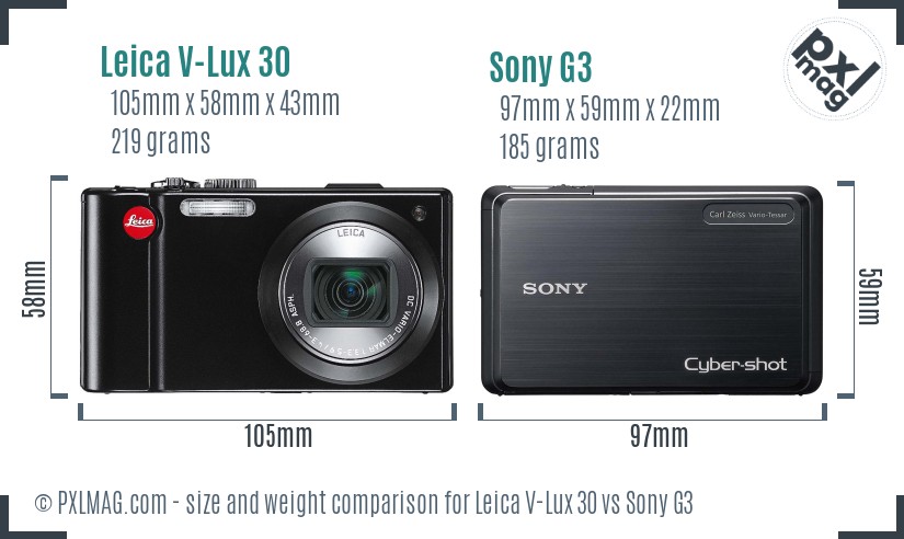 Leica V-Lux 30 vs Sony G3 size comparison