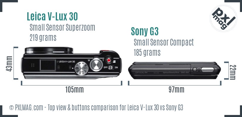 Leica V-Lux 30 vs Sony G3 top view buttons comparison