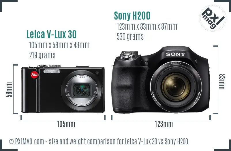 Leica V-Lux 30 vs Sony H200 size comparison