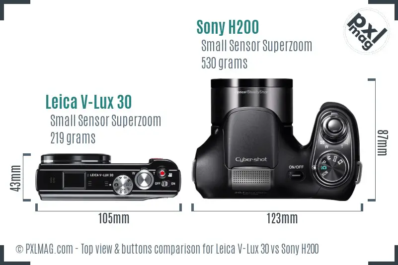 Leica V-Lux 30 vs Sony H200 top view buttons comparison