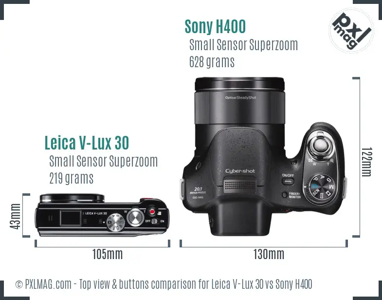 Leica V-Lux 30 vs Sony H400 top view buttons comparison Leica V-Lux 30 vs Sony H400 top view buttons comparison