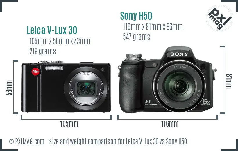 Leica V-Lux 30 vs Sony H50 size comparison Leica V-Lux 30 vs Sony H50 size comparison