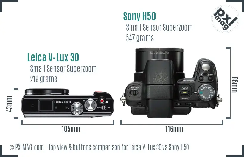Leica V-Lux 30 vs Sony H50 top view buttons comparison Leica V-Lux 30 vs Sony H50 top view buttons comparison