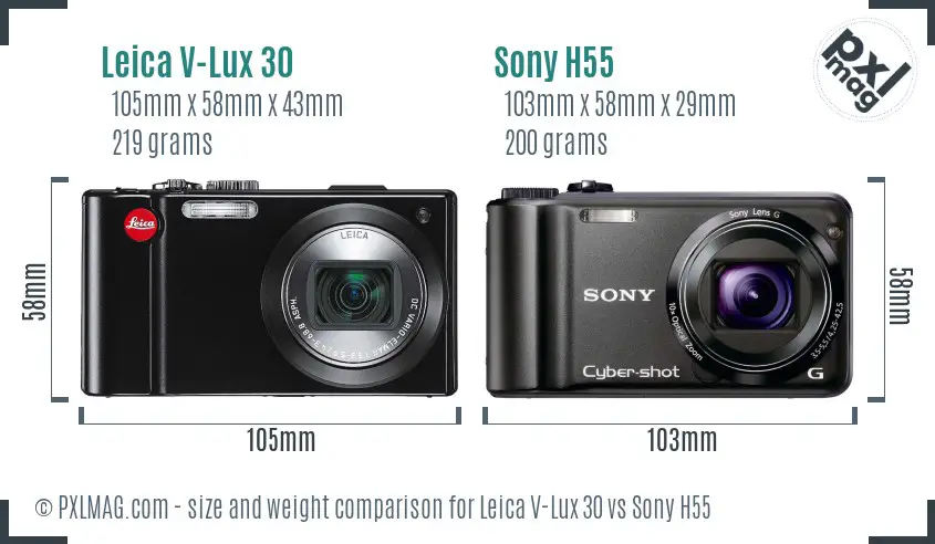 Leica V-Lux 30 vs Sony H55 size comparison