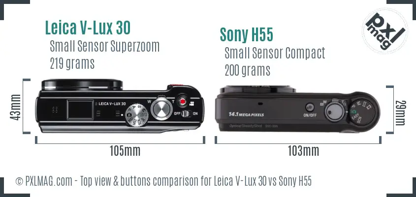 Leica V-Lux 30 vs Sony H55 top view buttons comparison