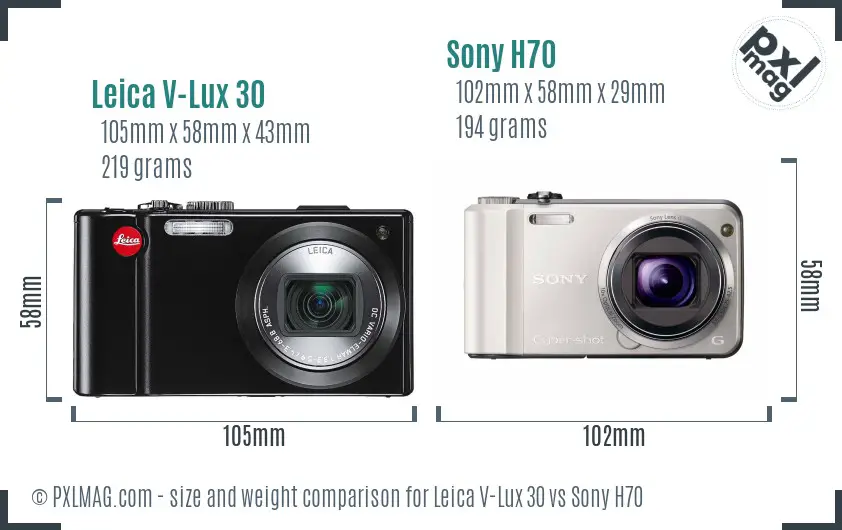 Leica V-Lux 30 vs Sony H70 size comparison Leica V-Lux 30 vs Sony H70 size comparison