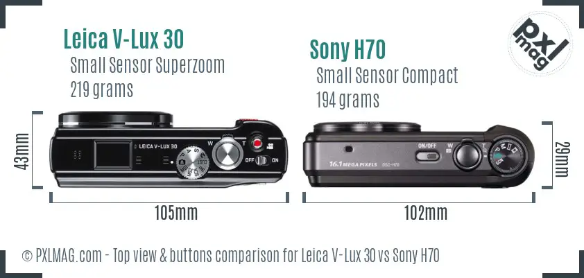 Leica V-Lux 30 vs Sony H70 top view buttons comparison Leica V-Lux 30 vs Sony H70 top view buttons comparison