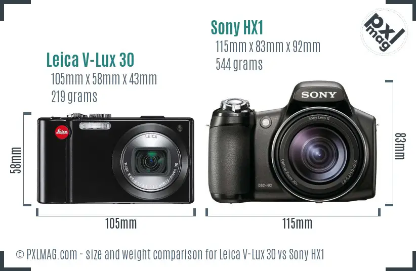 Leica V-Lux 30 vs Sony HX1 size comparison