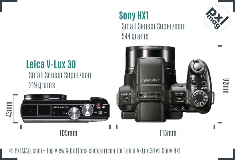 Leica V-Lux 30 vs Sony HX1 top view buttons comparison