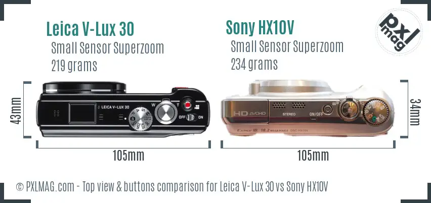 Leica V-Lux 30 vs Sony HX10V top view buttons comparison Leica V-Lux 30 vs Sony HX10V top view buttons comparison