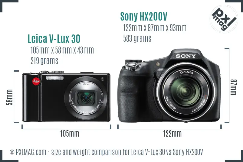 Leica V-Lux 30 vs Sony HX200V size comparison Leica V-Lux 30 vs Sony HX200V size comparison